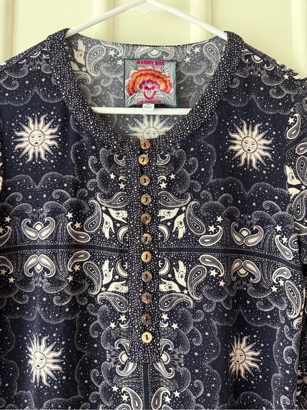 Johnny Was Runa Button Front Henley Tee - Picture 2 of 10